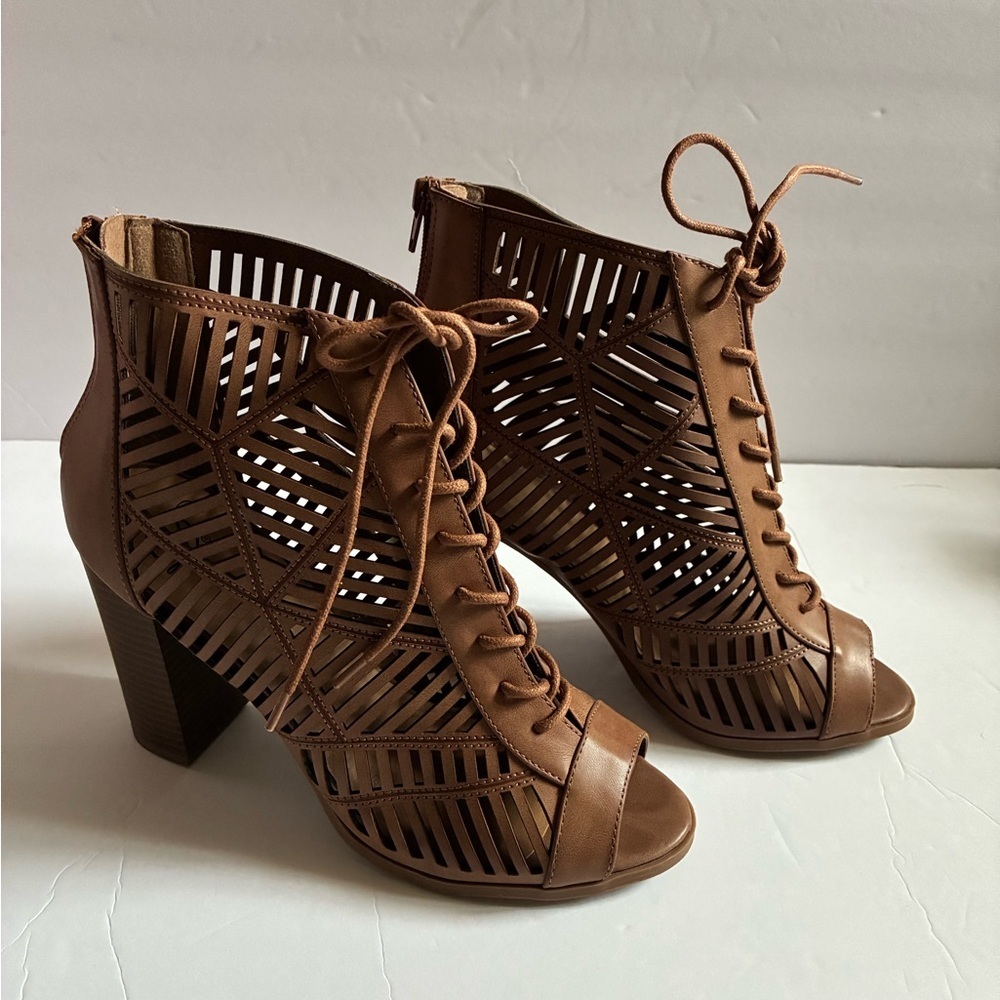 Brown Lace-Up Heeled Sandals - Picture 3 of 6